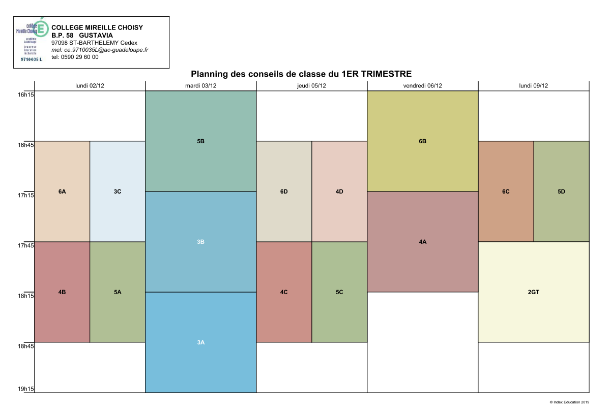 Planning des conseils de classe du 1er trimestre