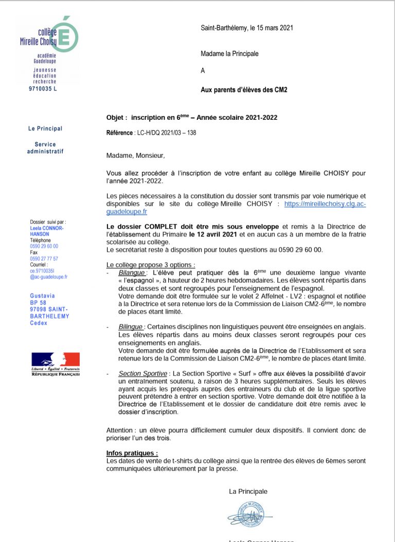 Liste Des Formations Proposées Pour La Classe De 6ème